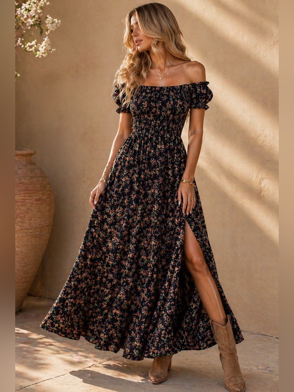 Chic Off-Shoulder Floral Maxi Dress